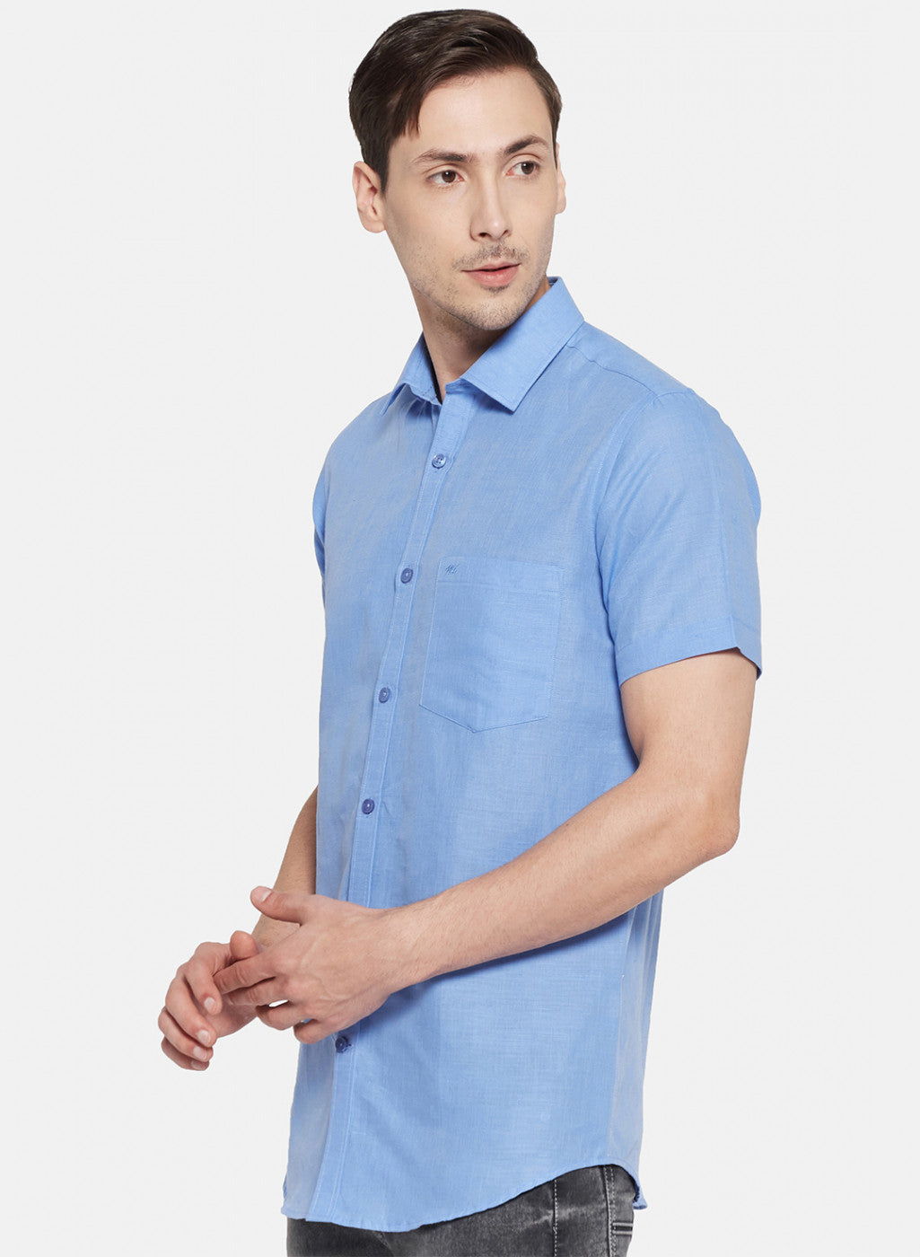 Mens Blue Solid Shirt