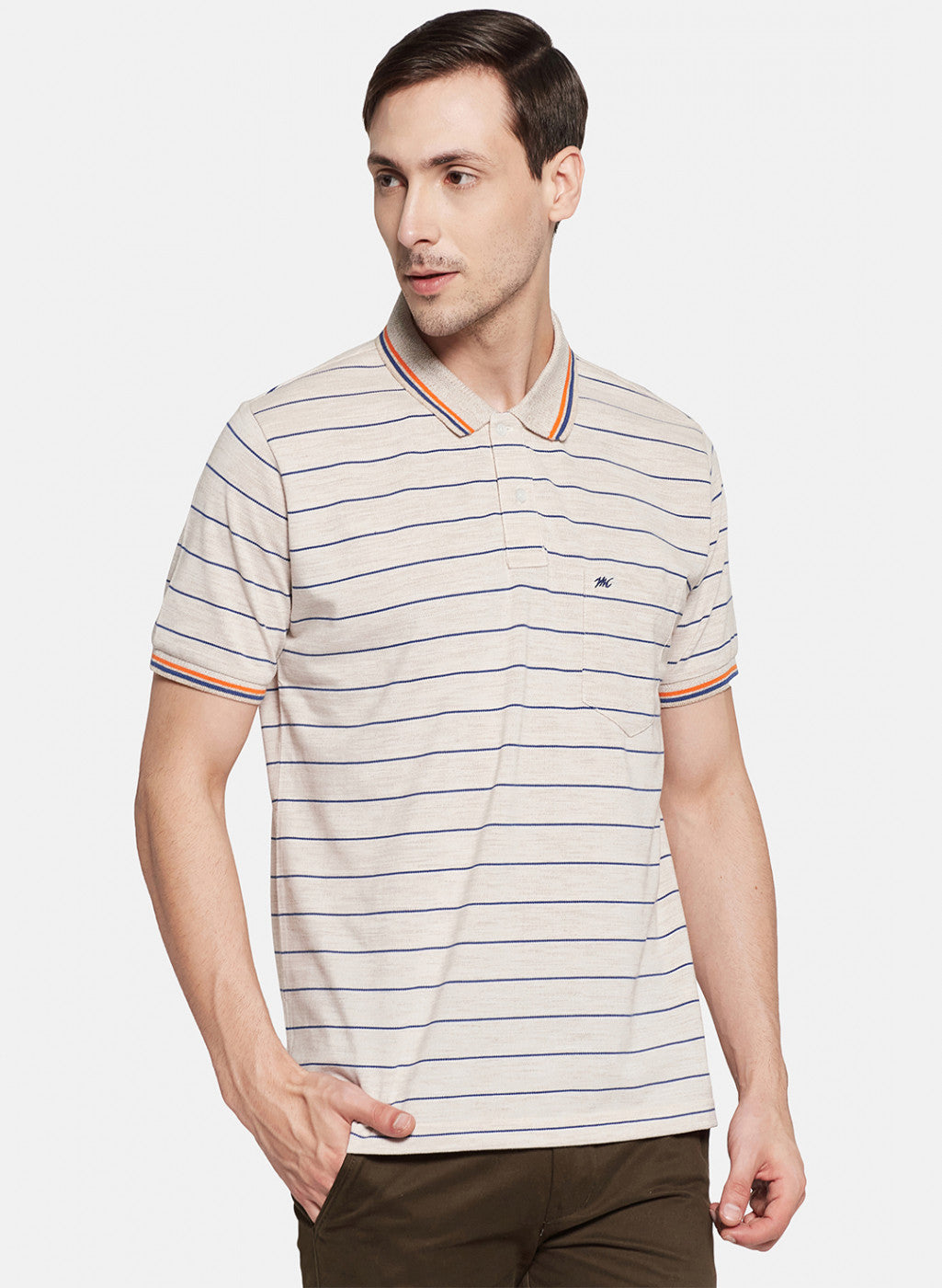 Mens Beige Stripe T-Shirt