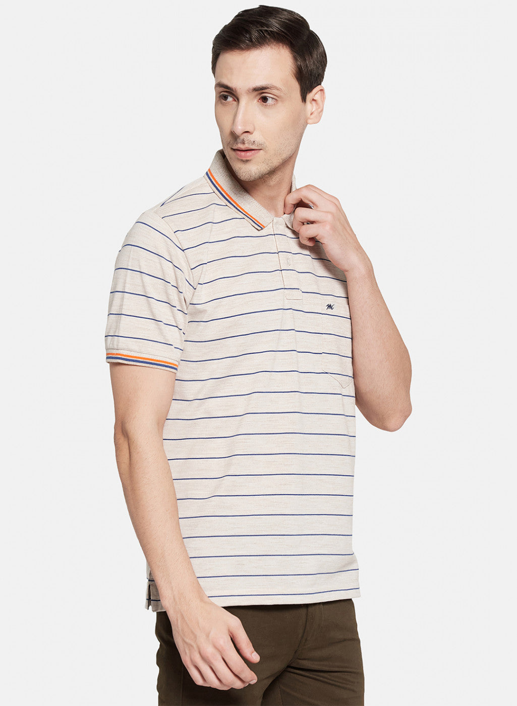 Mens Beige Stripe T-Shirt