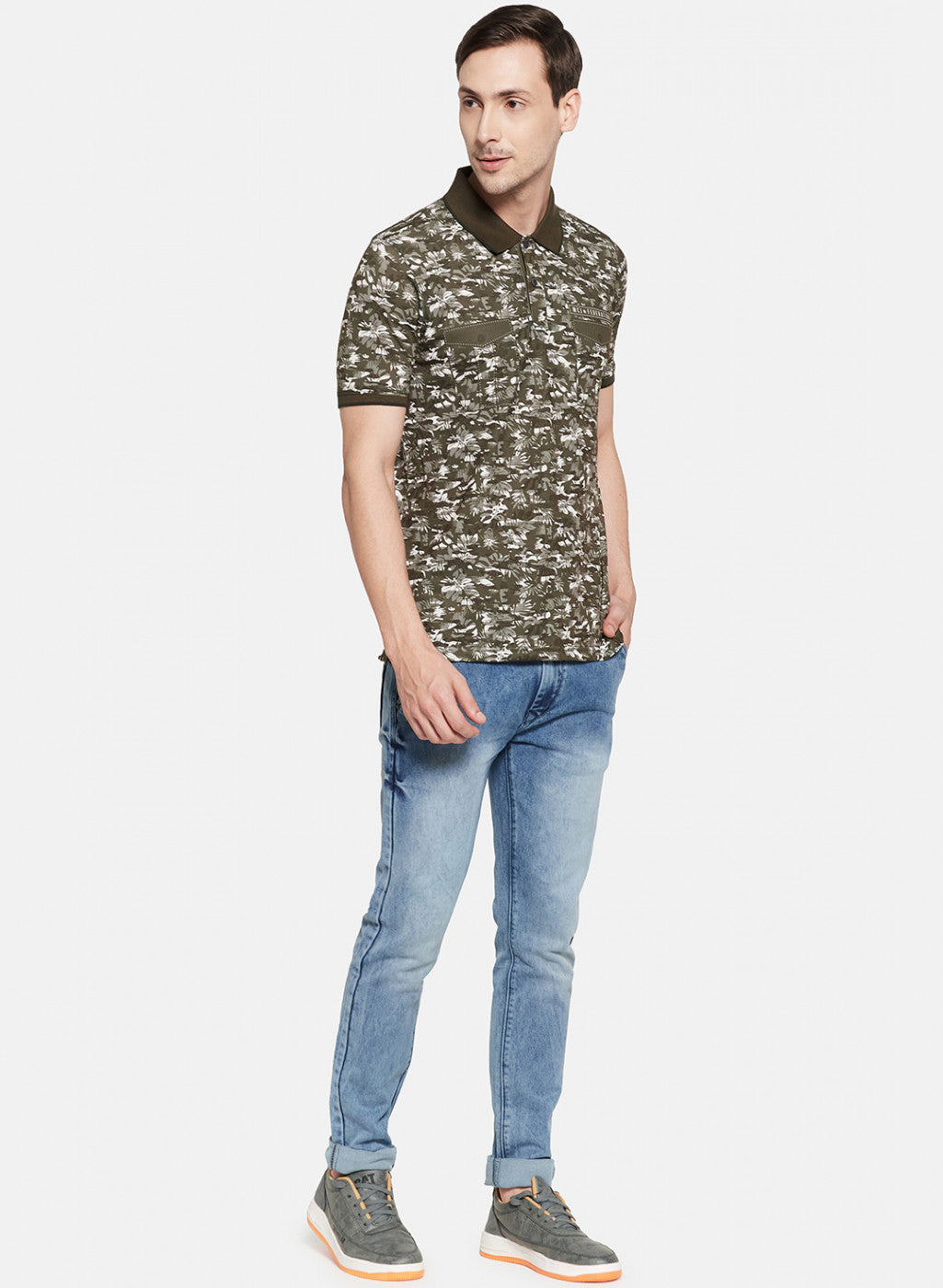 Mens Olive Printed T-Shirt