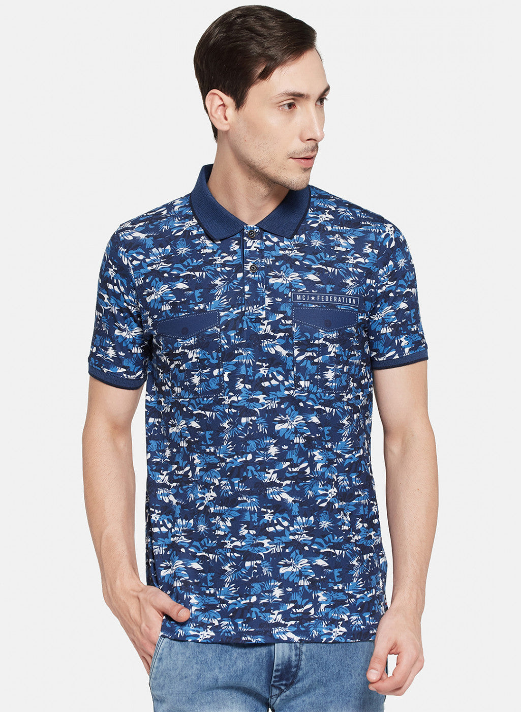 Mens Blue Printed T-Shirt