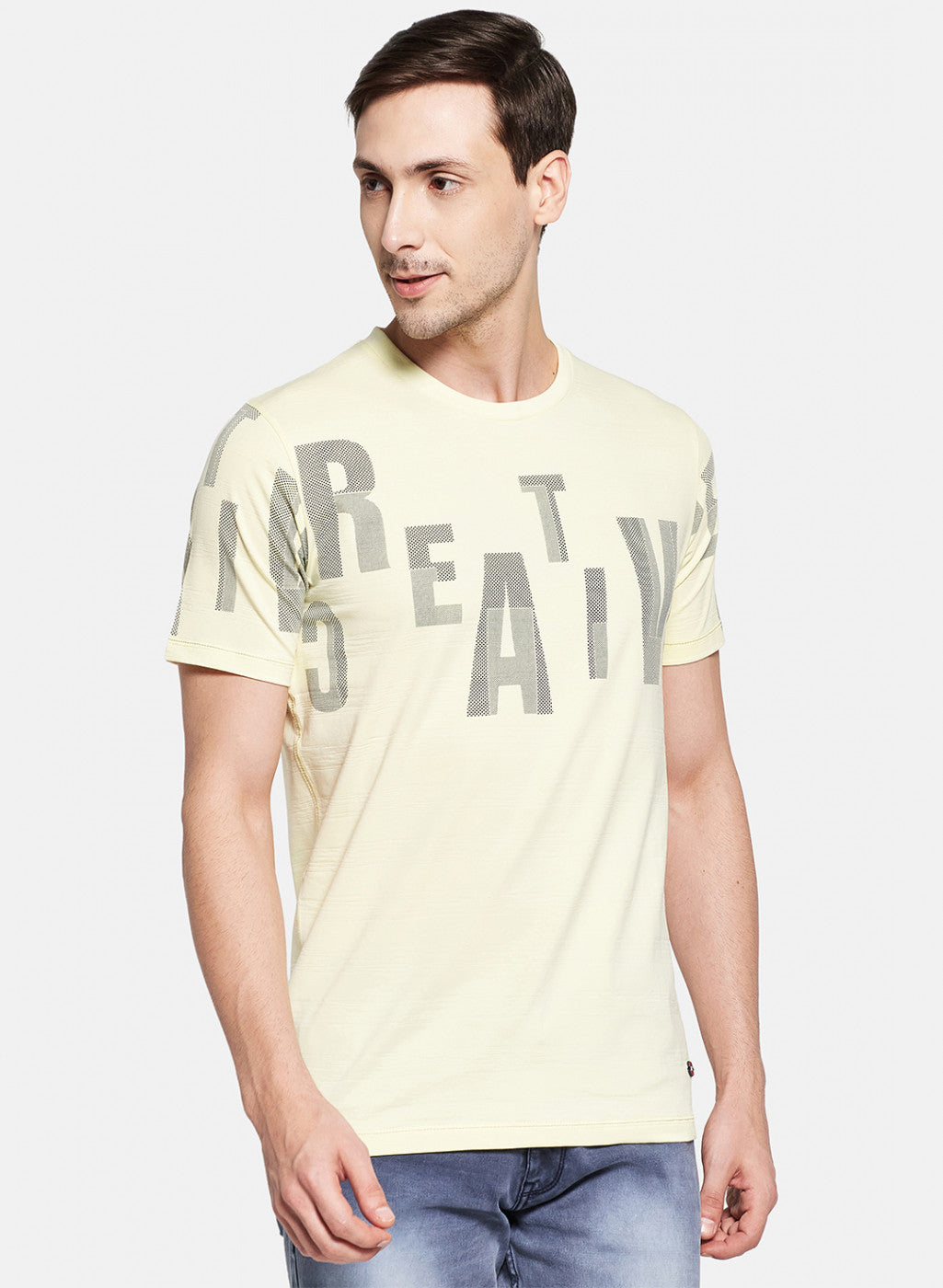 Mens Yellow Printed T-Shirt
