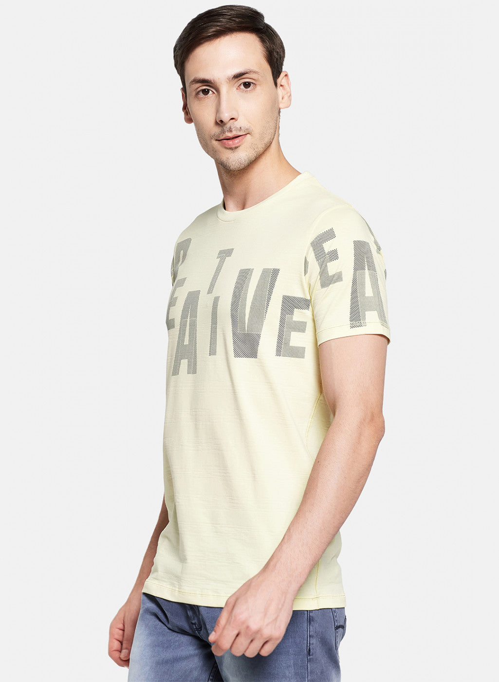Mens Yellow Printed T-Shirt