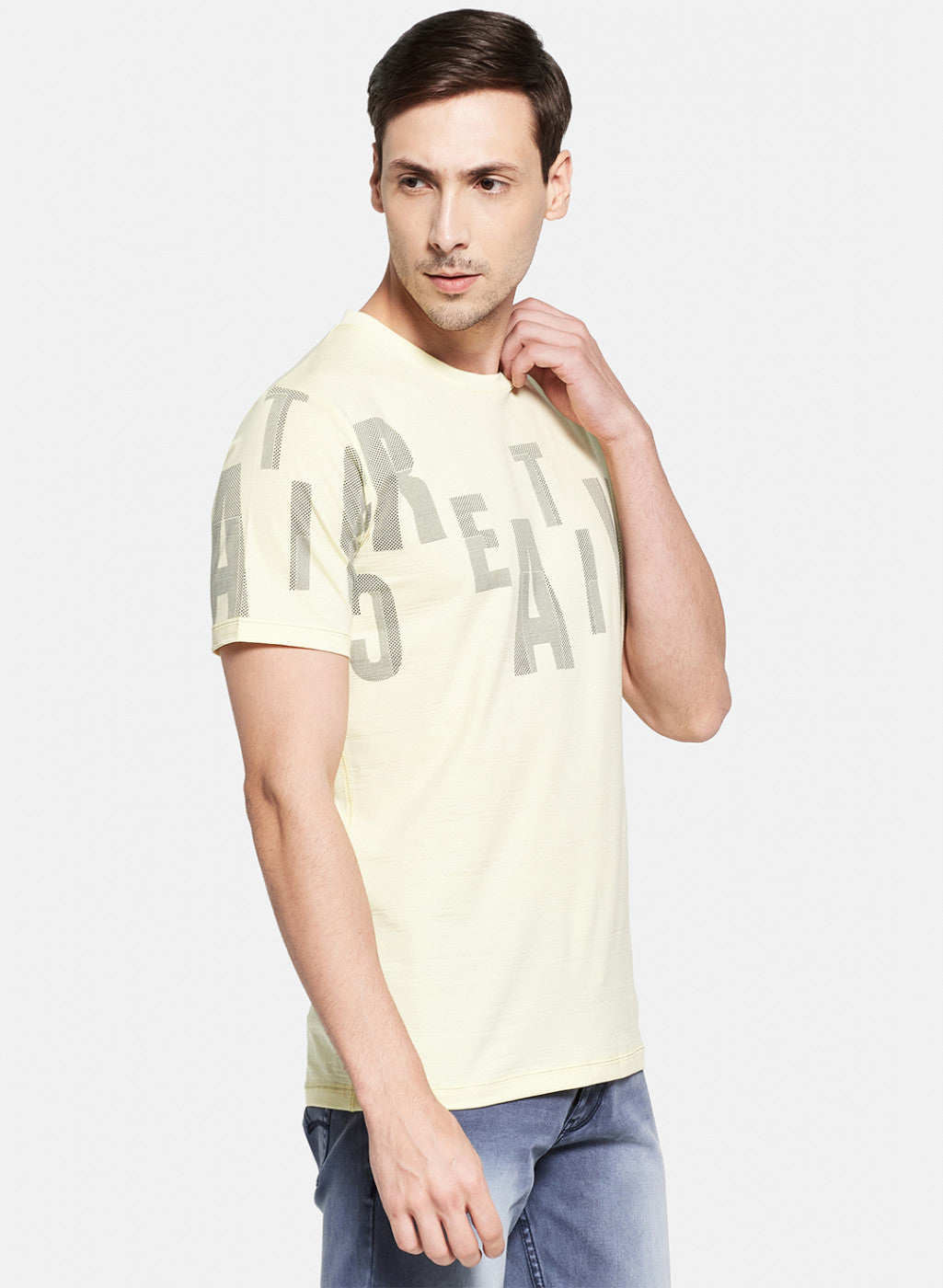 Mens Yellow Printed T-Shirt