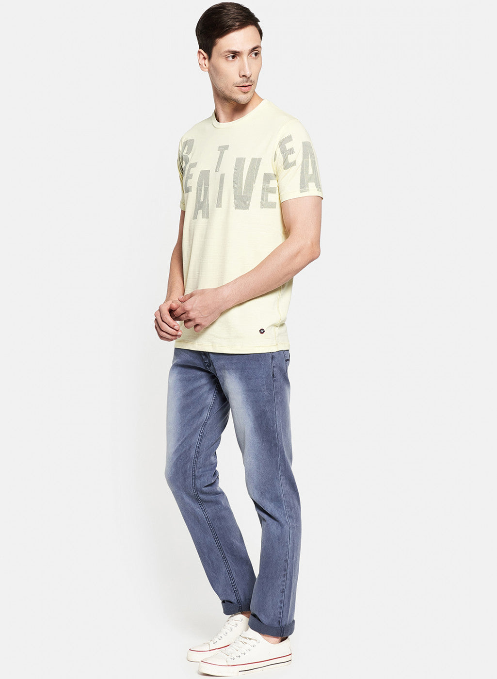 Mens Yellow Printed T-Shirt