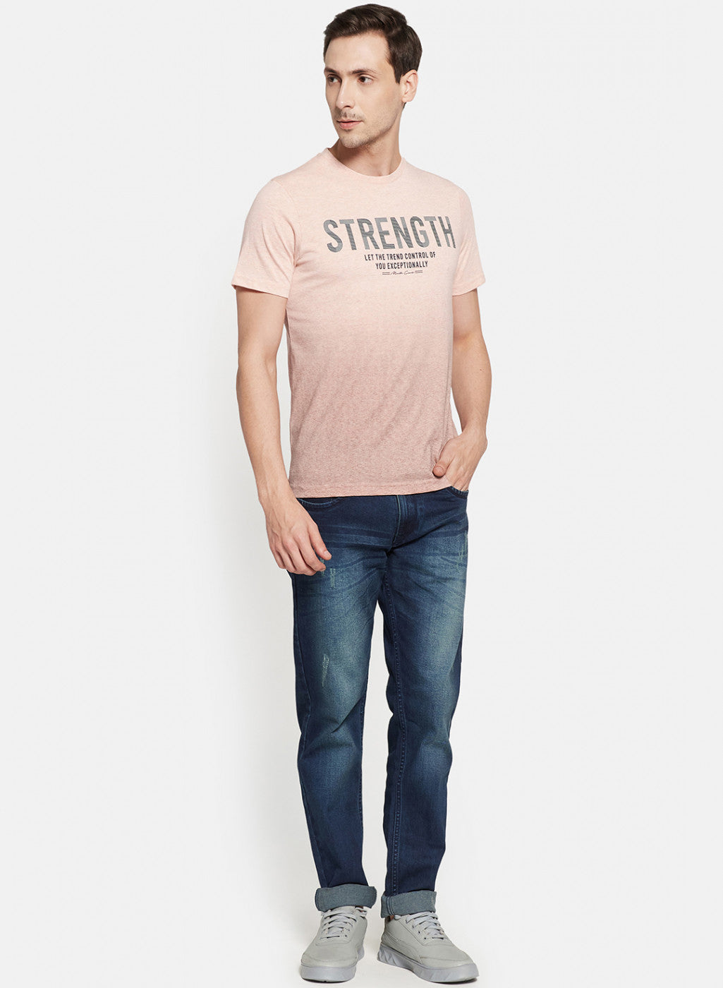 Mens Light Pink Printed T-Shirt