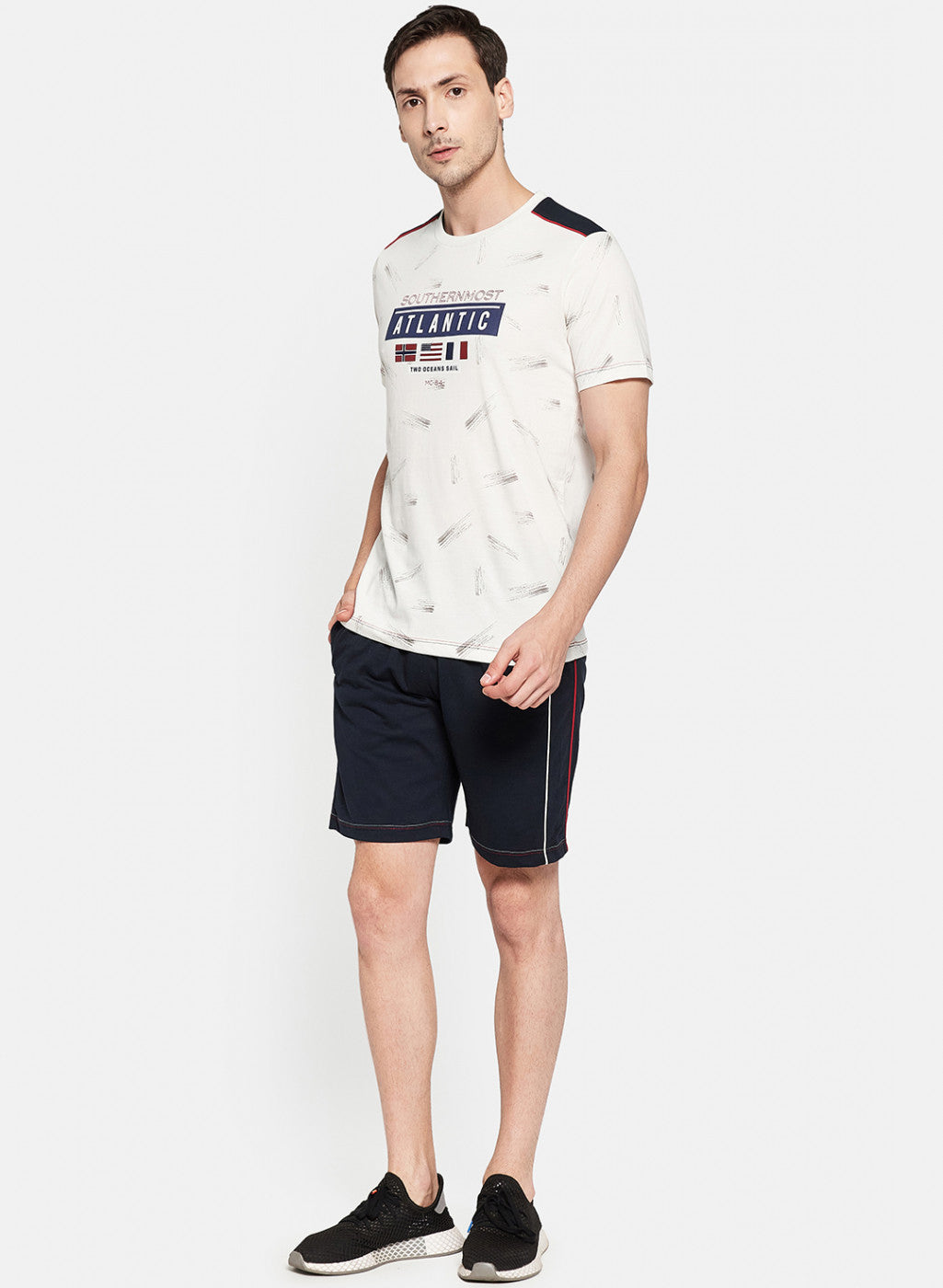 Mens Off White Printed Bermuda Set