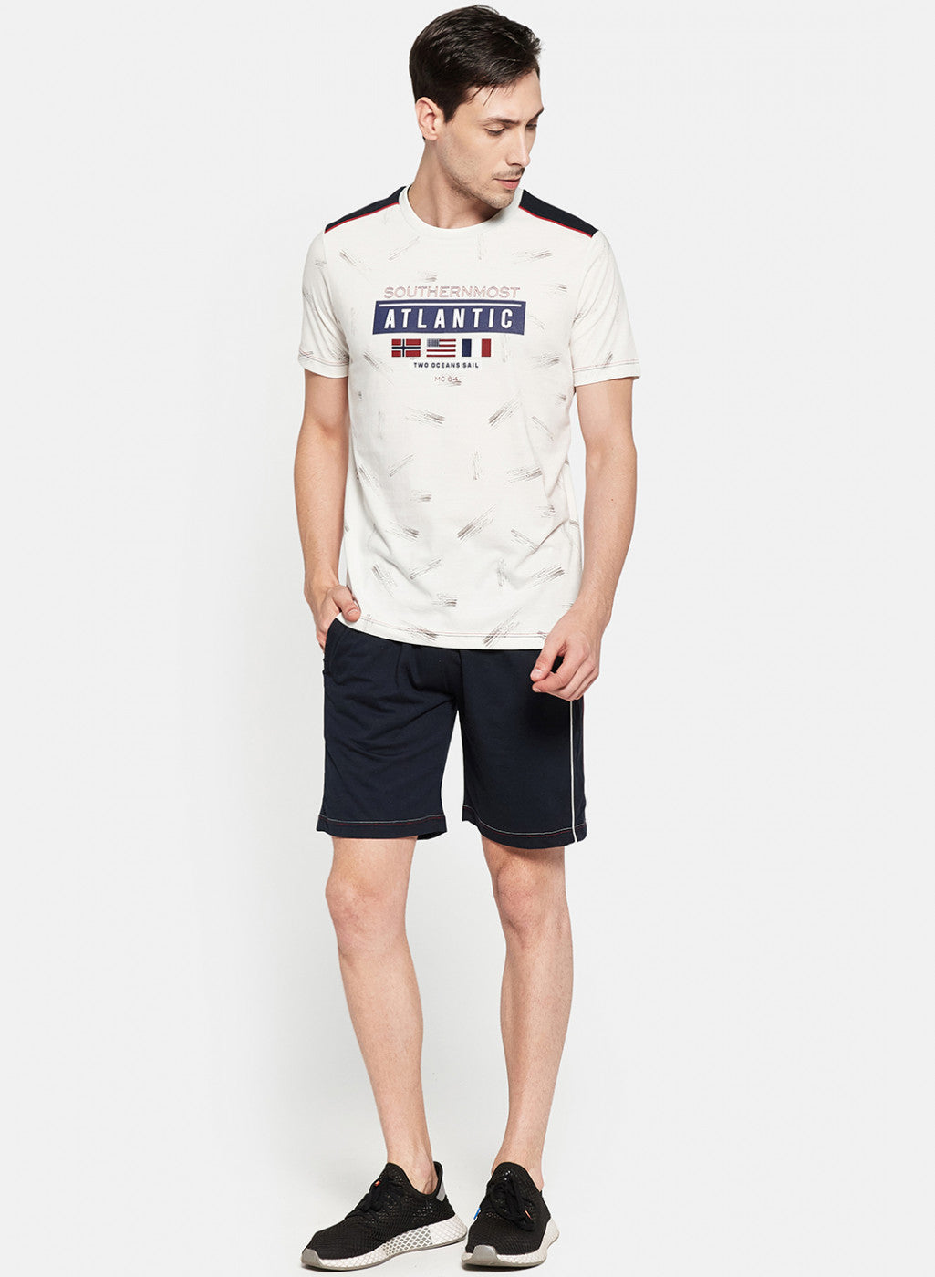 Mens Off White Printed Bermuda Set