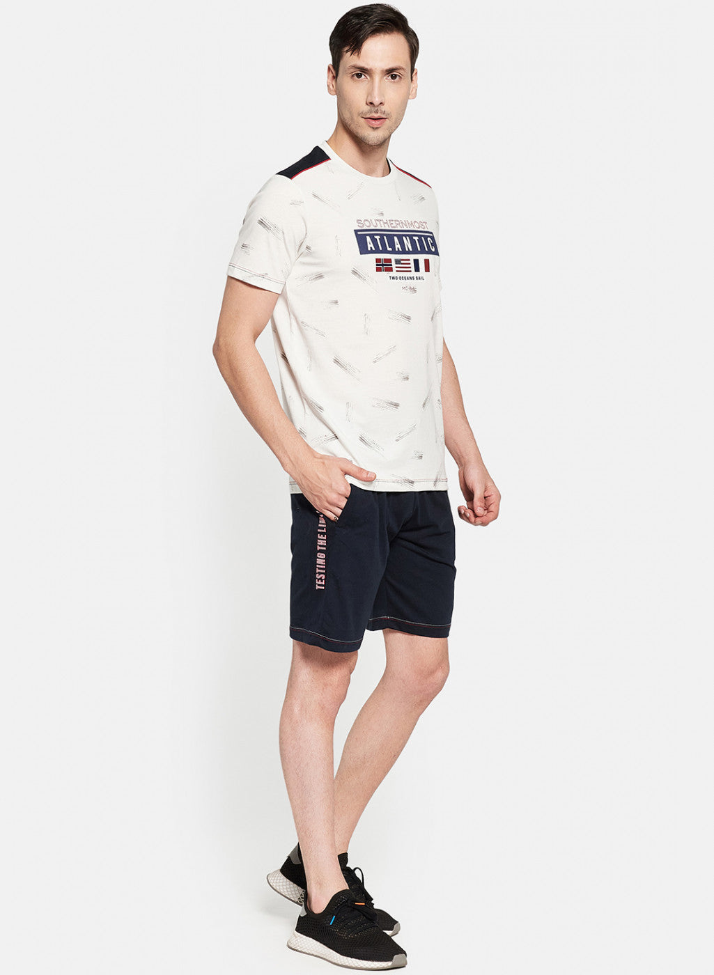 Mens Off White Printed Bermuda Set