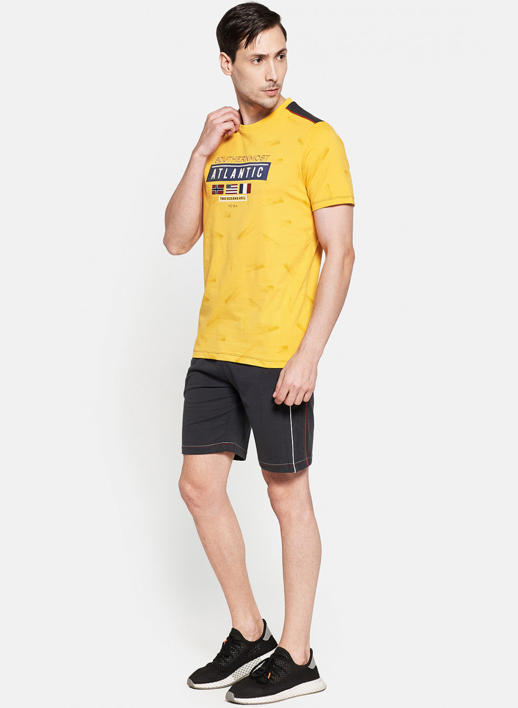 Mens Yellow Printed Bermuda Set