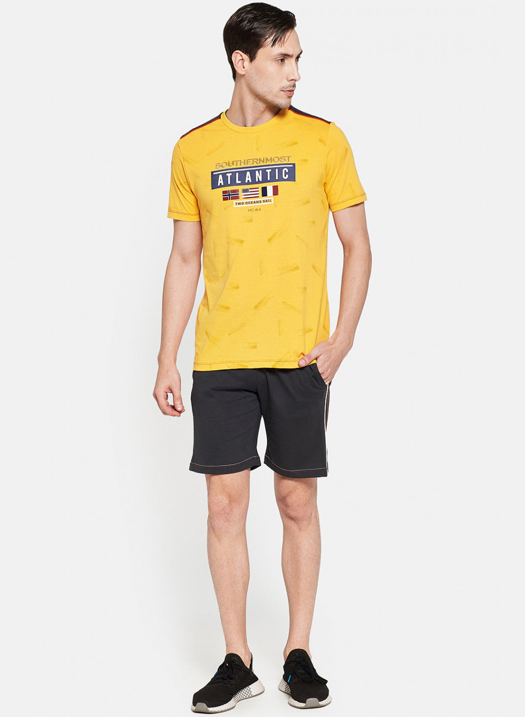 Mens Yellow Printed Bermuda Set