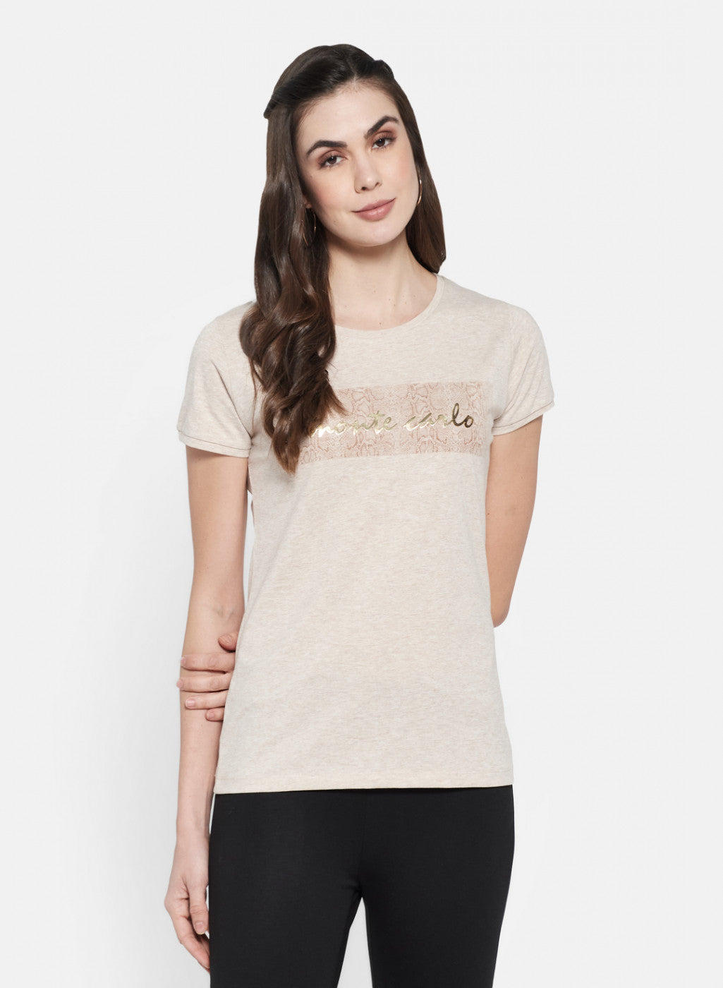 Womens Beige Printed Top