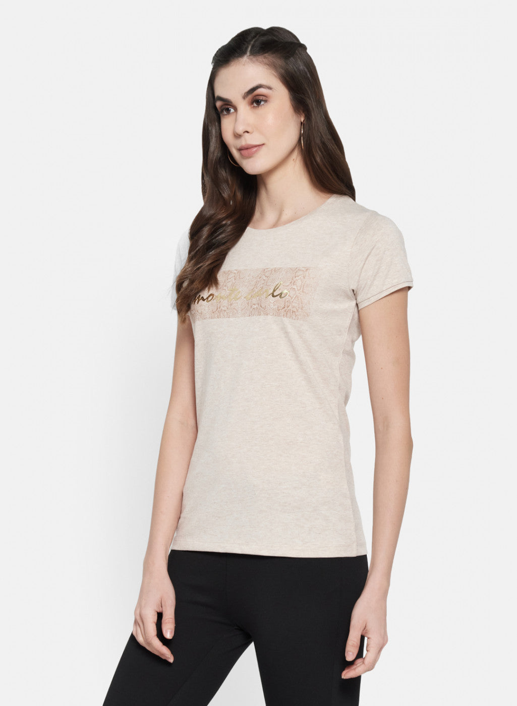 Womens Beige Printed Top