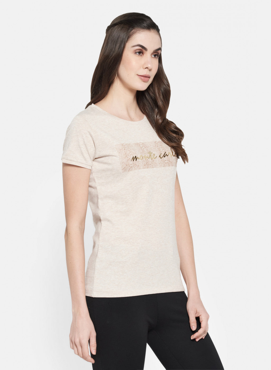 Womens Beige Printed Top