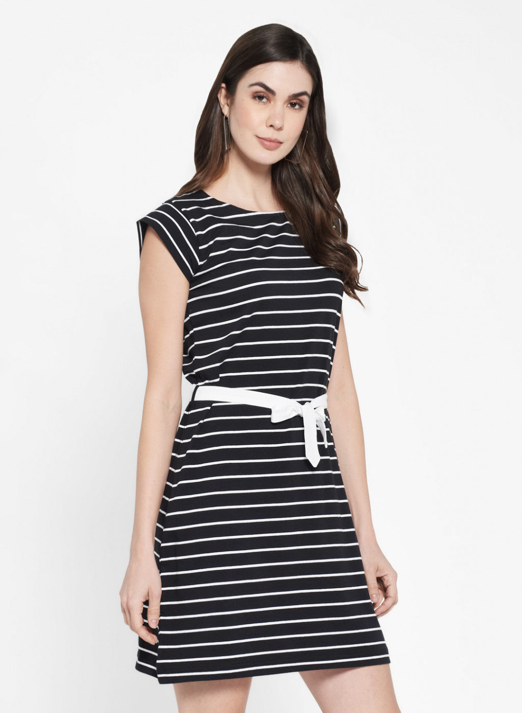 Womens Black & White Stripe Dress