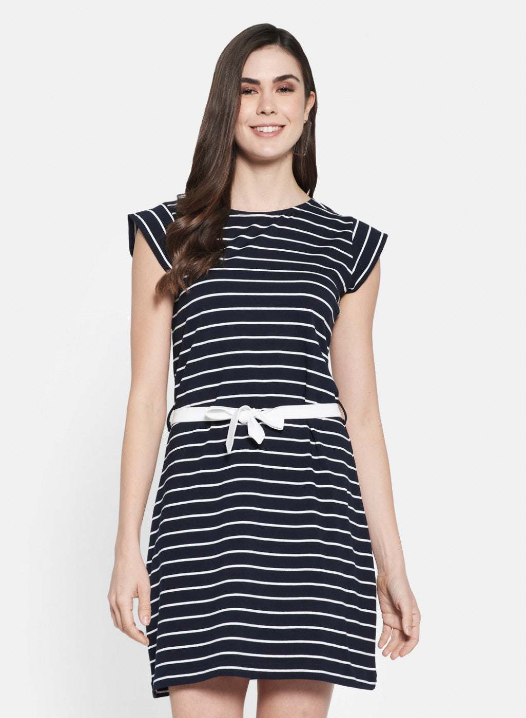 Womens Navy Blue & White Stripe Dress