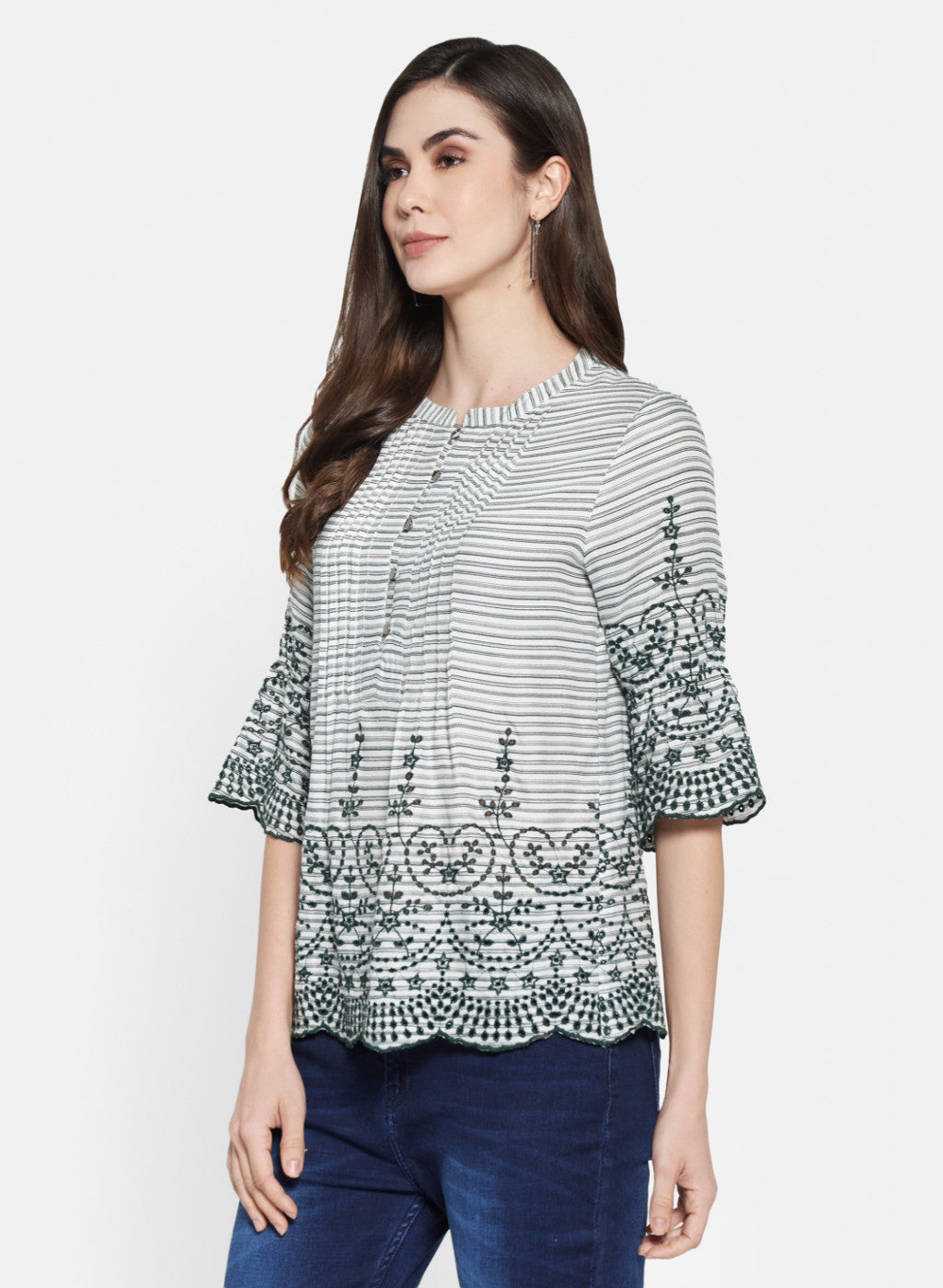 Womens Off White Embroidered Top