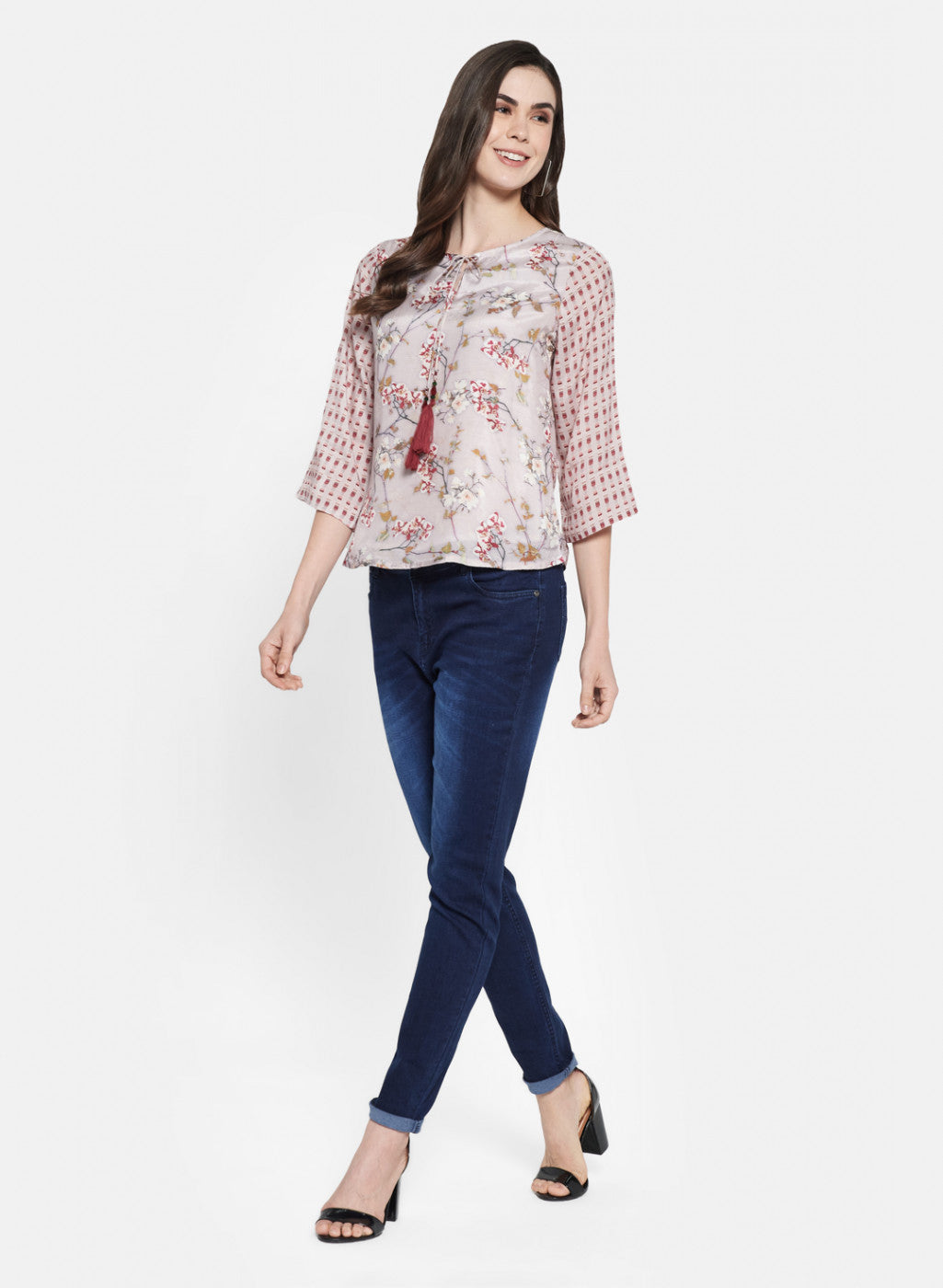 Womens Beige Printed Top