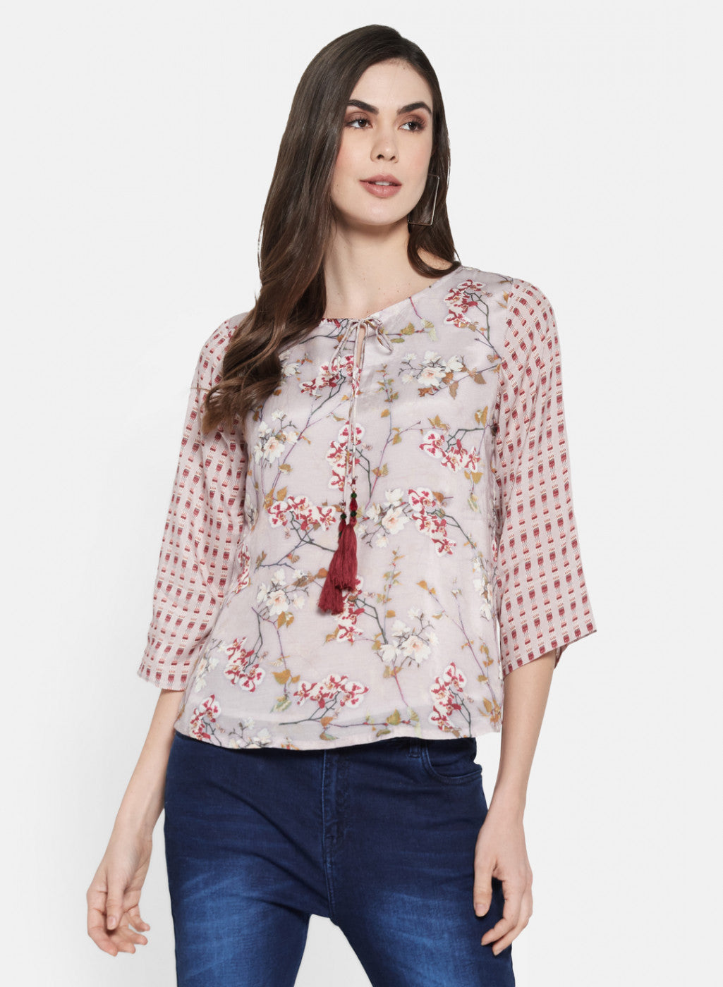 Womens Beige Printed Top