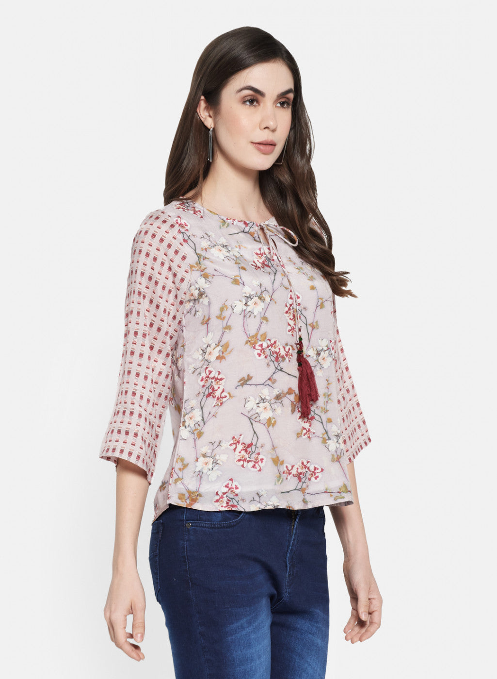 Womens Beige Printed Top