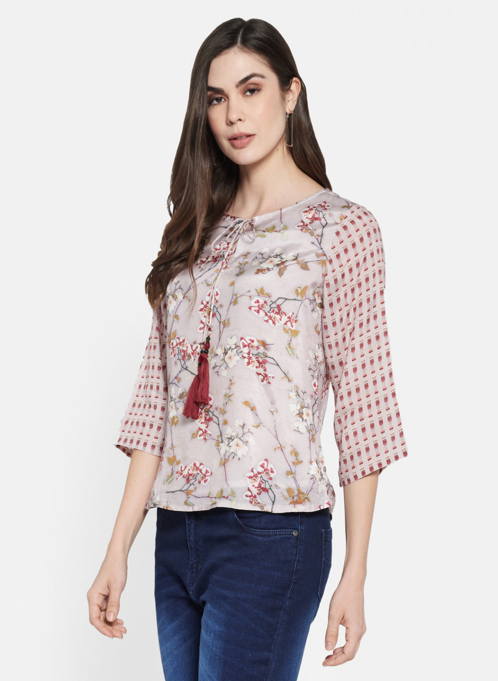 Womens Beige Printed Top