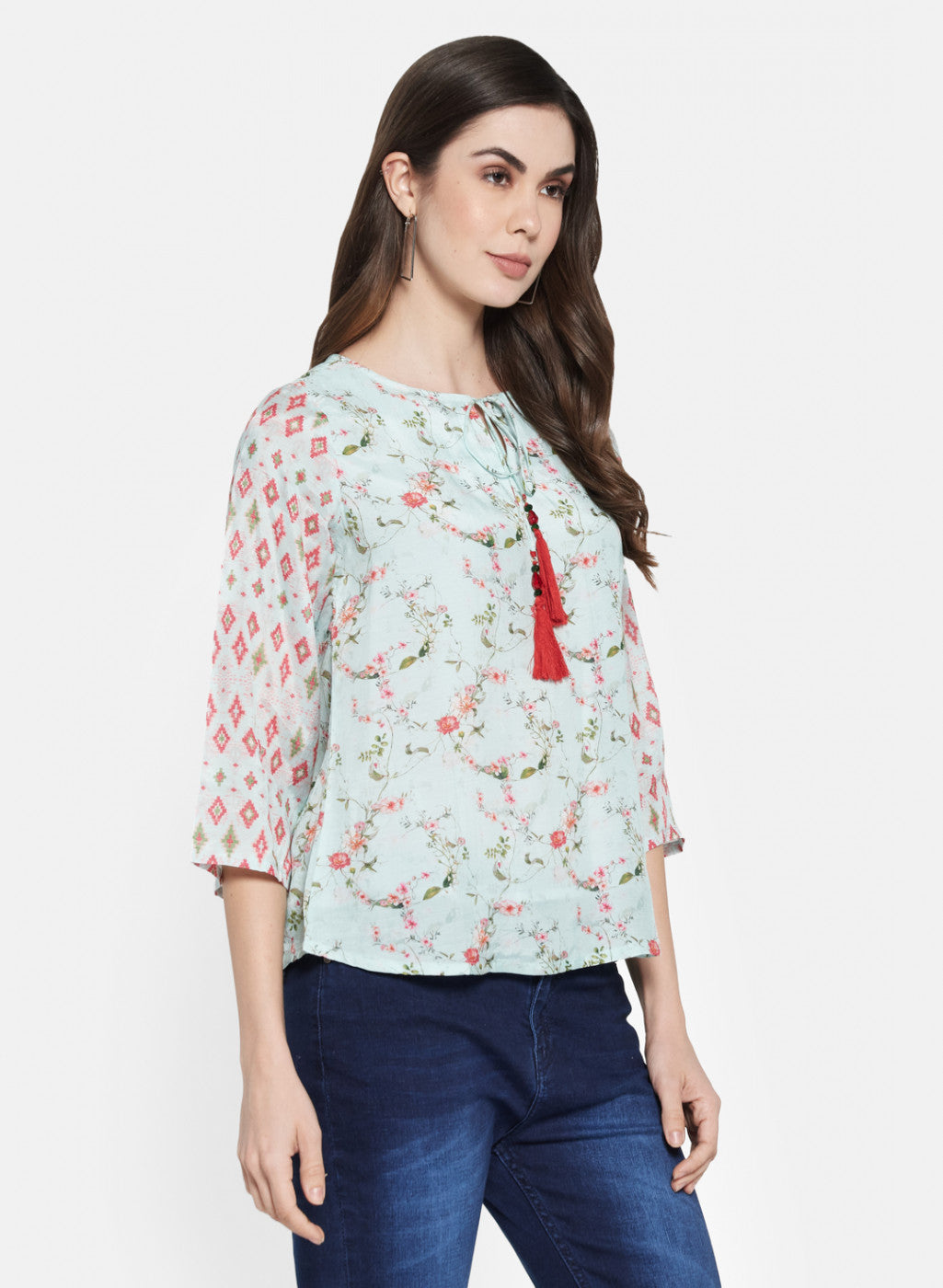 Womens Light Green Printed Top