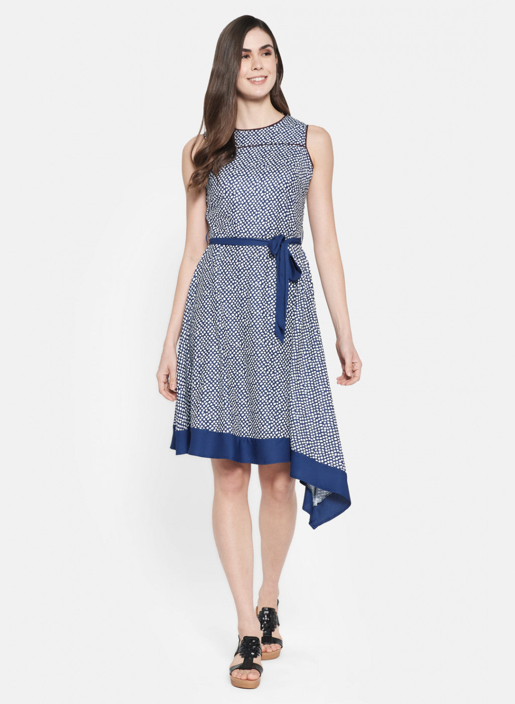 Womens Navy Blue Printed Dress