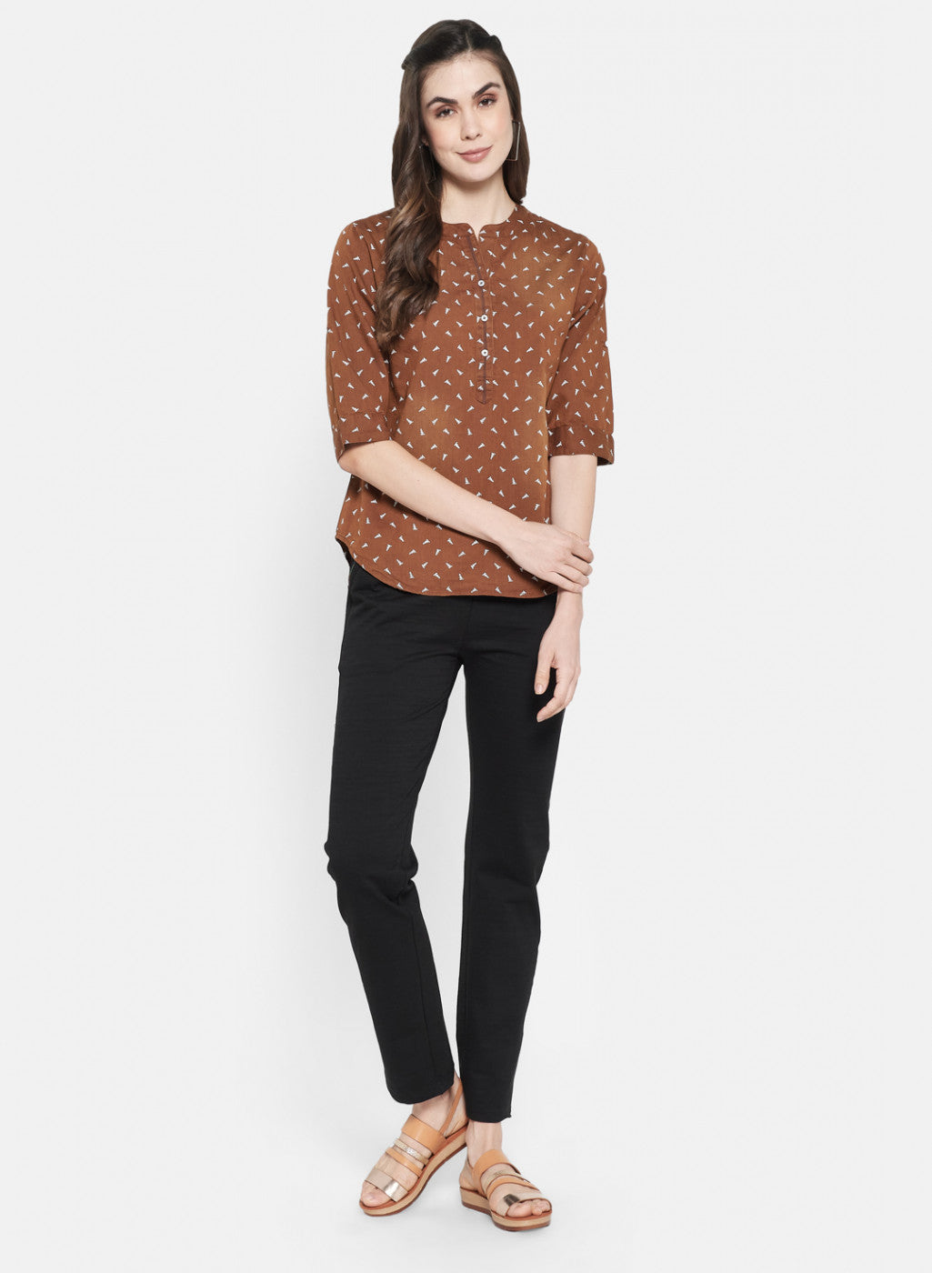 Womens Brown Printed Top