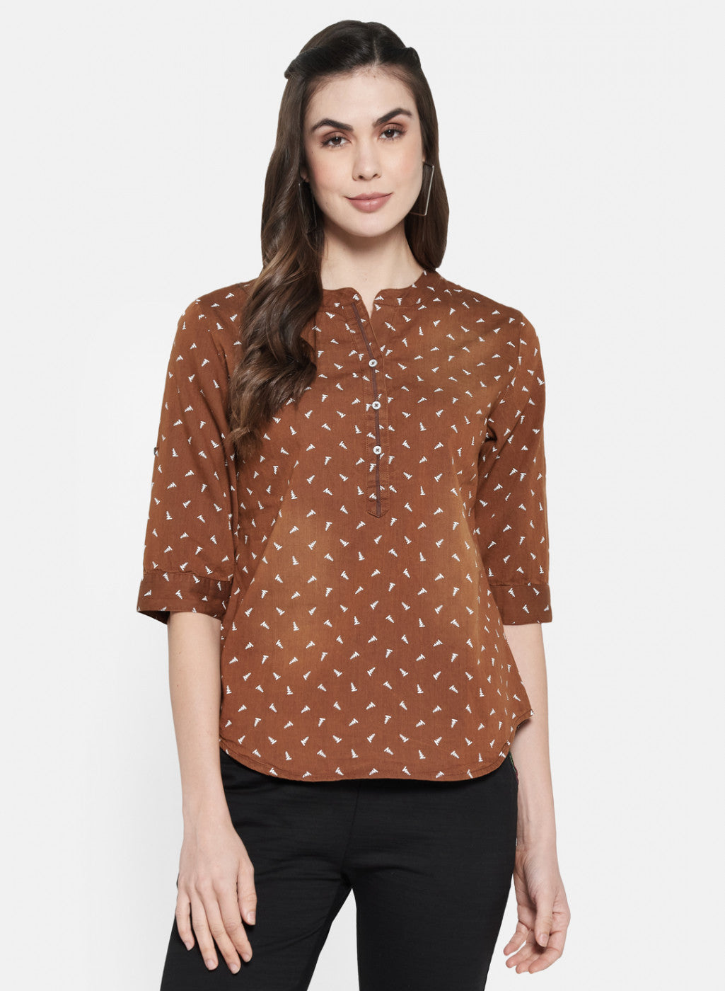 Womens Brown Printed Top