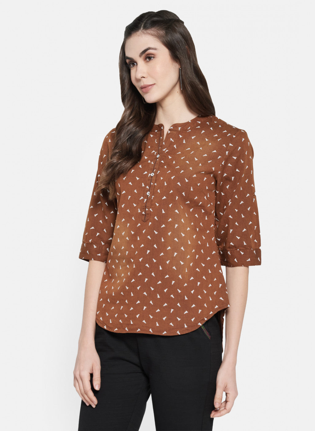 Womens Brown Printed Top