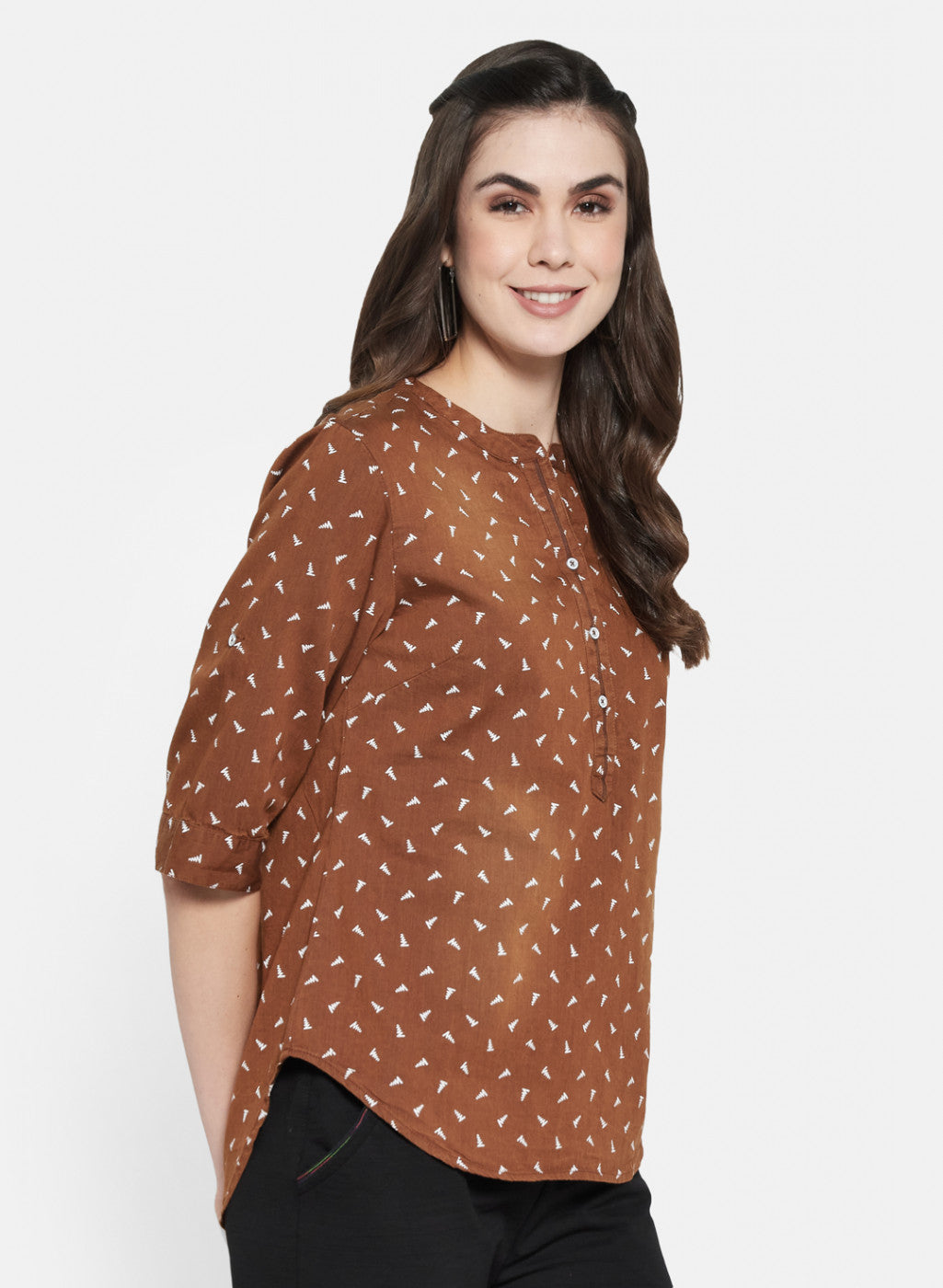 Womens Brown Printed Top