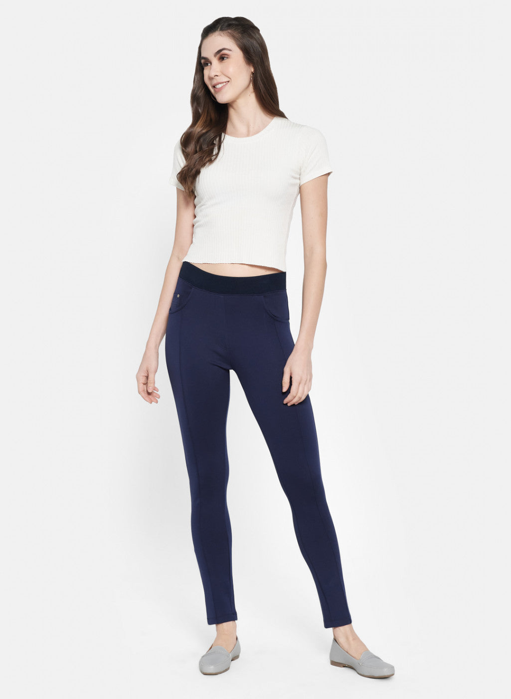 Womens Navy Blue Plain Jegging