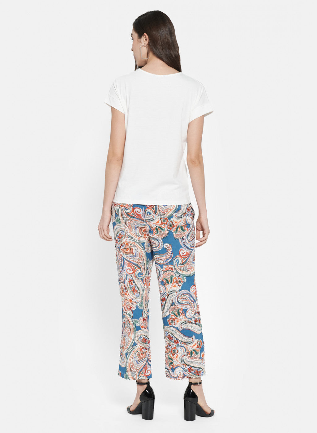 Womens Cream & Blue Printed Palazzo Set