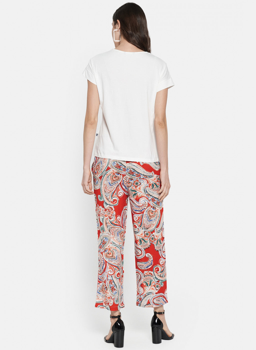 Womens Cream & Orange Printed Palazzo Set