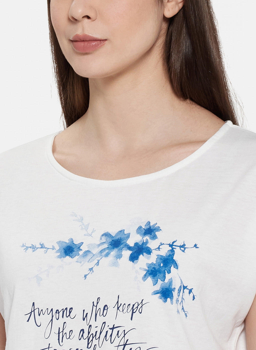 Womens Off White & Blue Printed Short Set