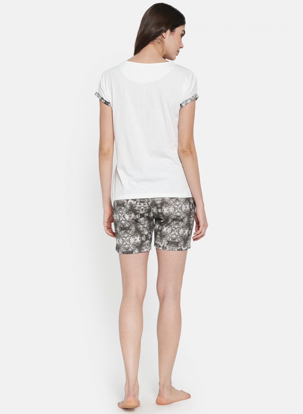 Womens Off White & Black Printed Short Set