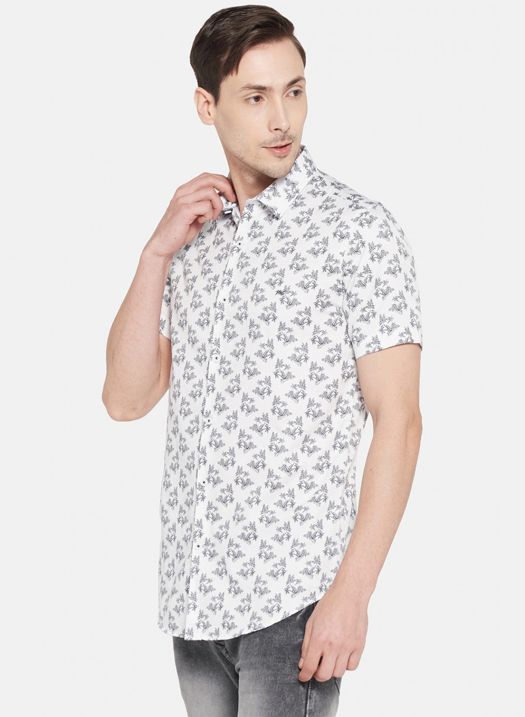 Mens White Printed Shirt