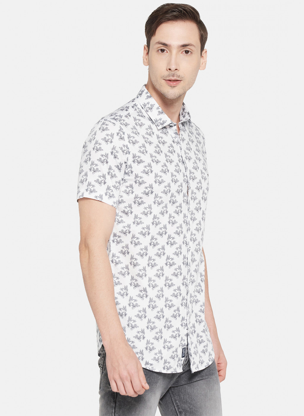 Mens White Printed Shirt