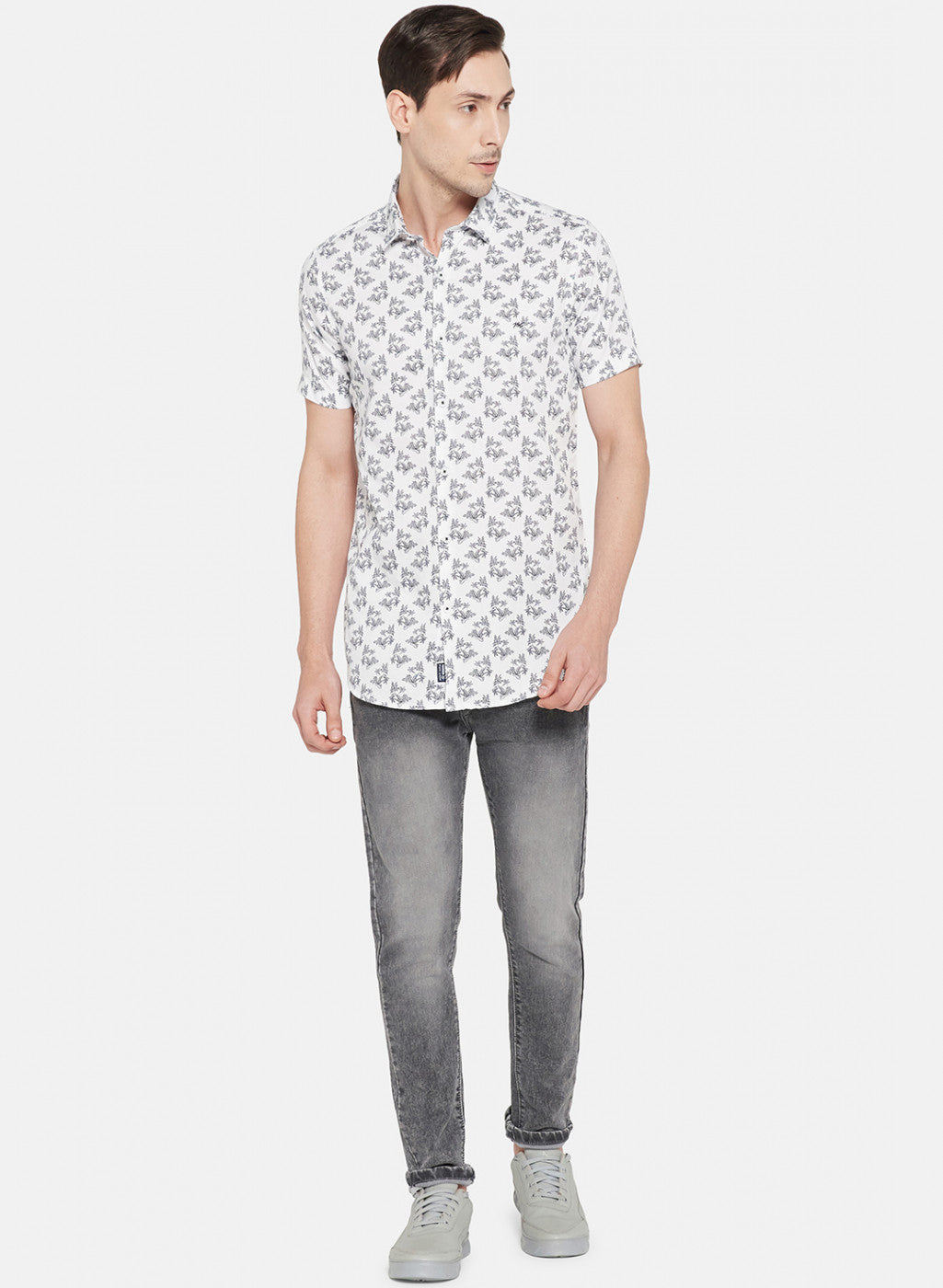 Mens White Printed Shirt
