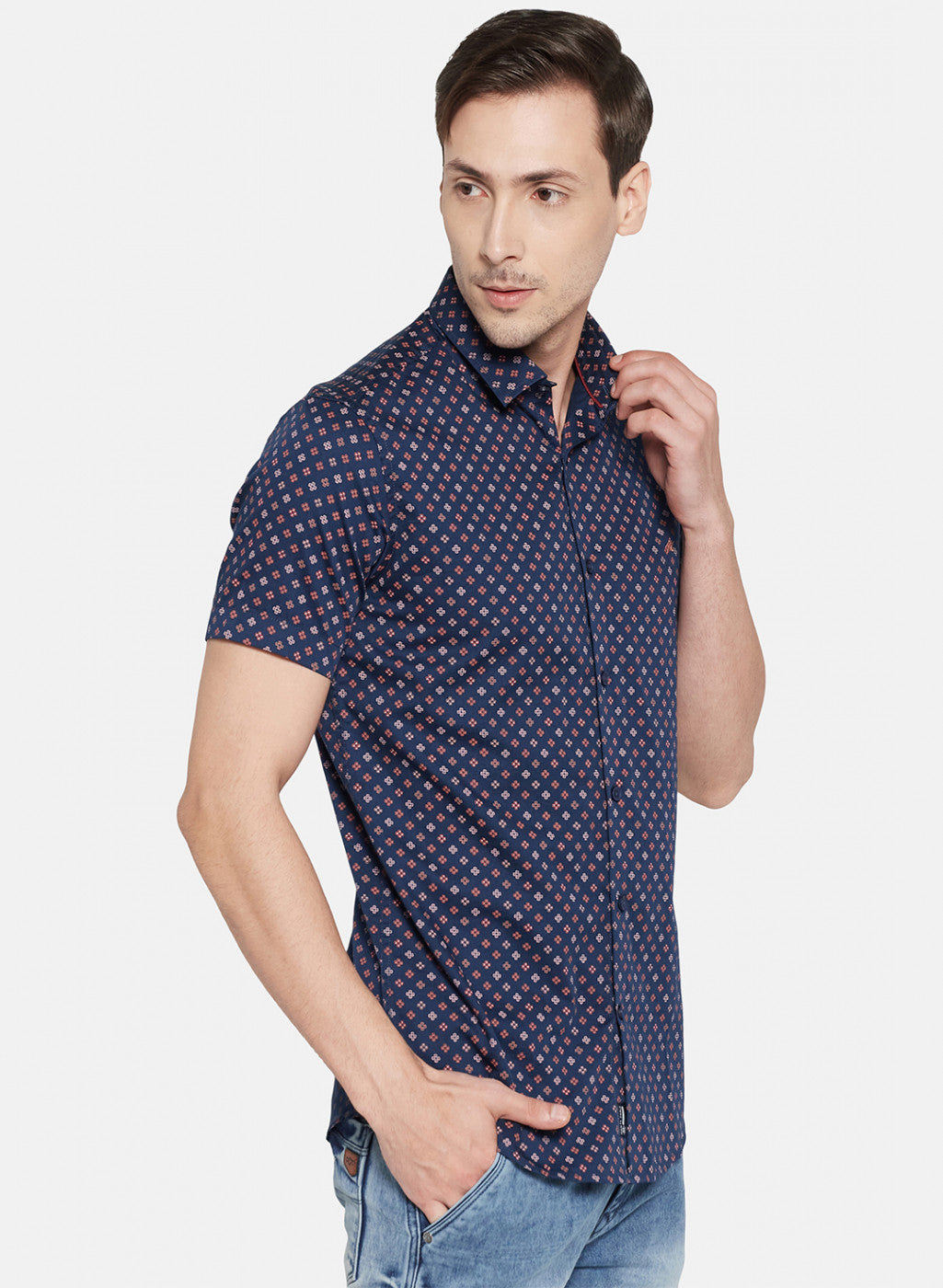 Mens NAvy Blue Printed Shirt