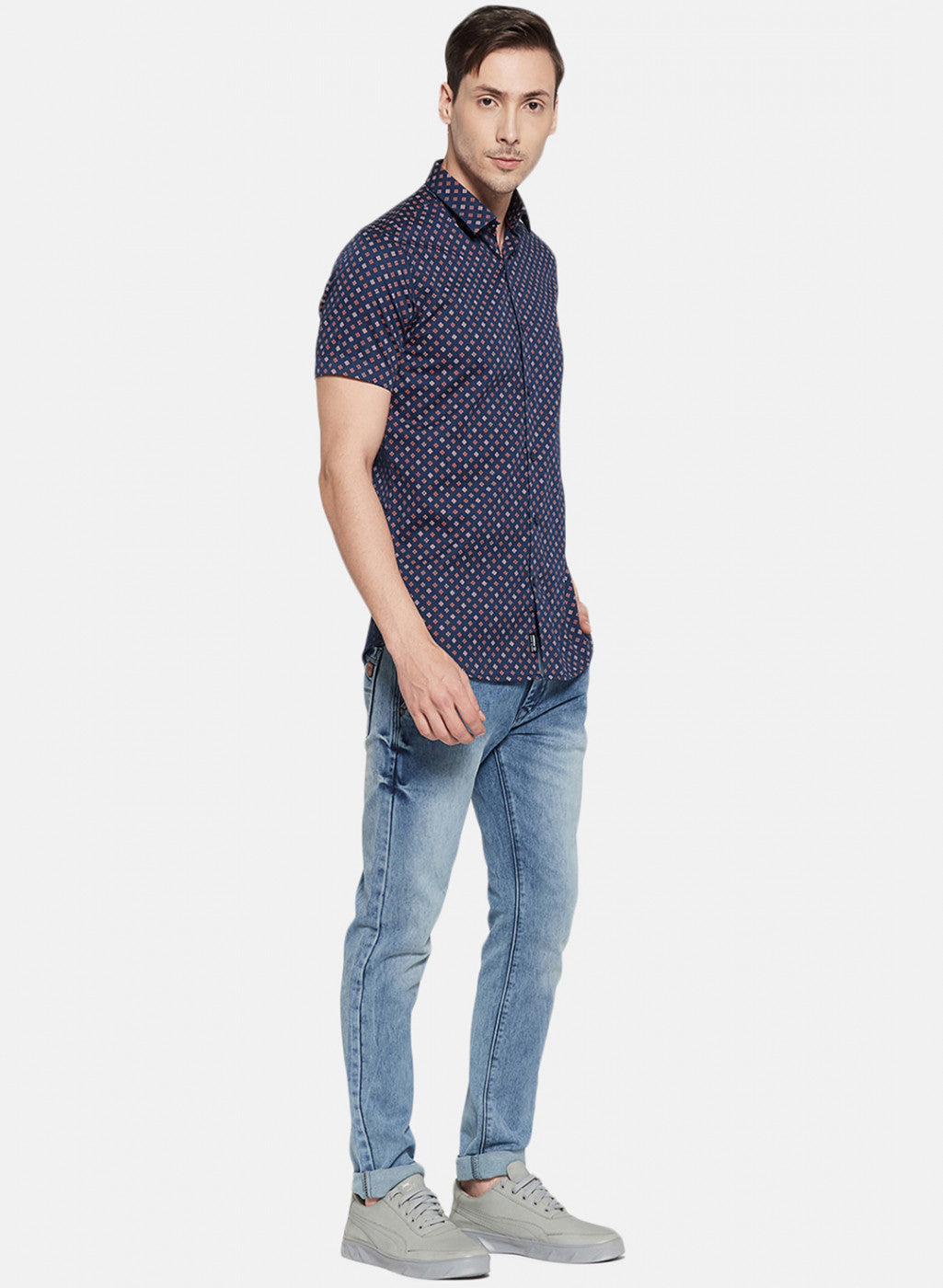 Mens NAvy Blue Printed Shirt
