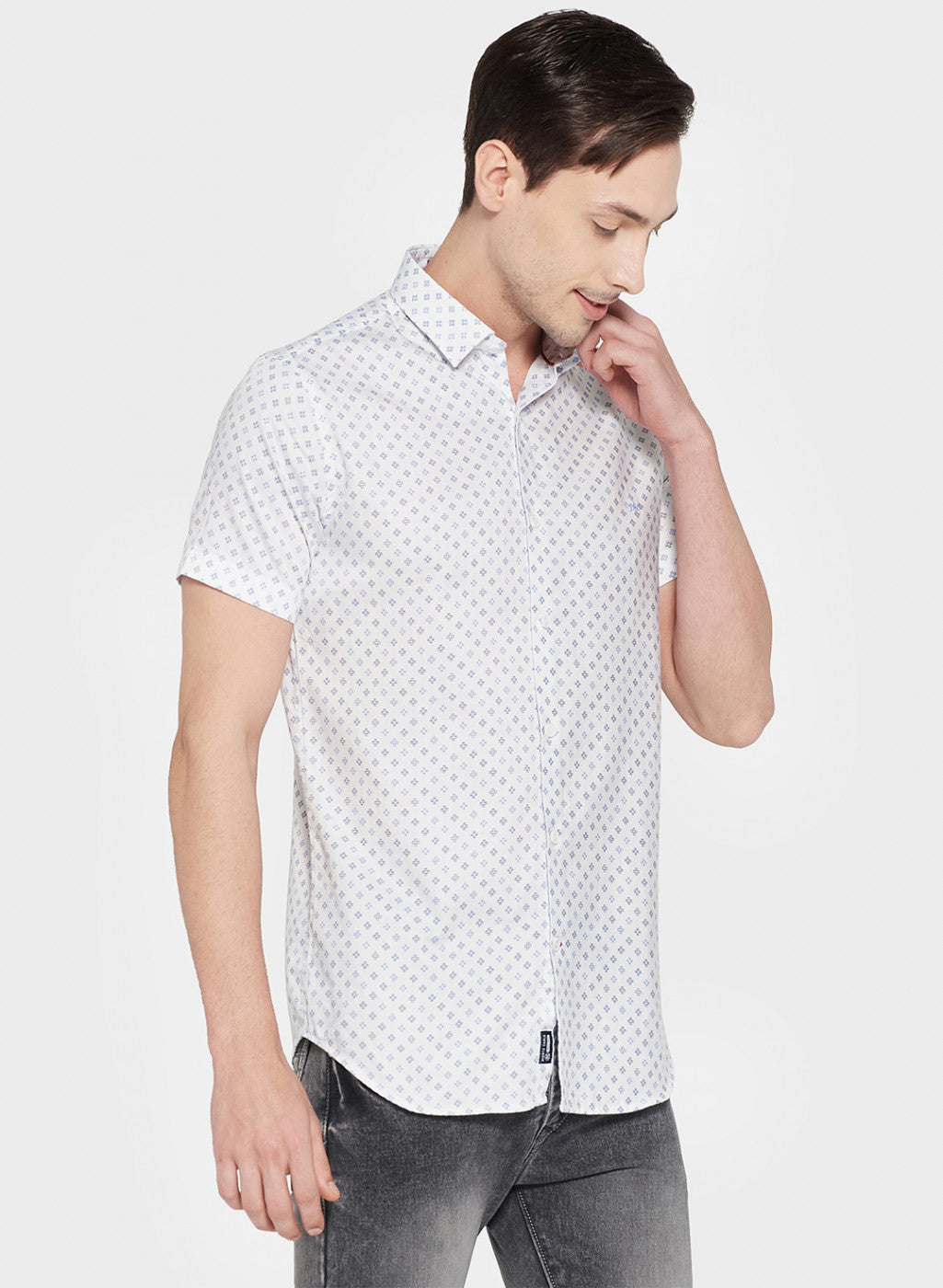 Mens Sky Blue Printed Shirt