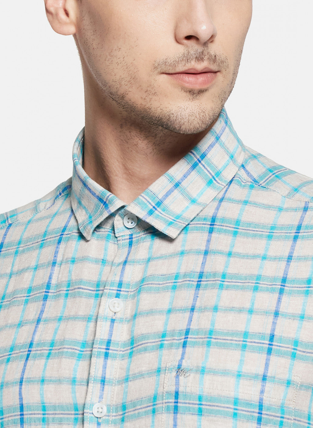Mens Blue Check Linen Shirt