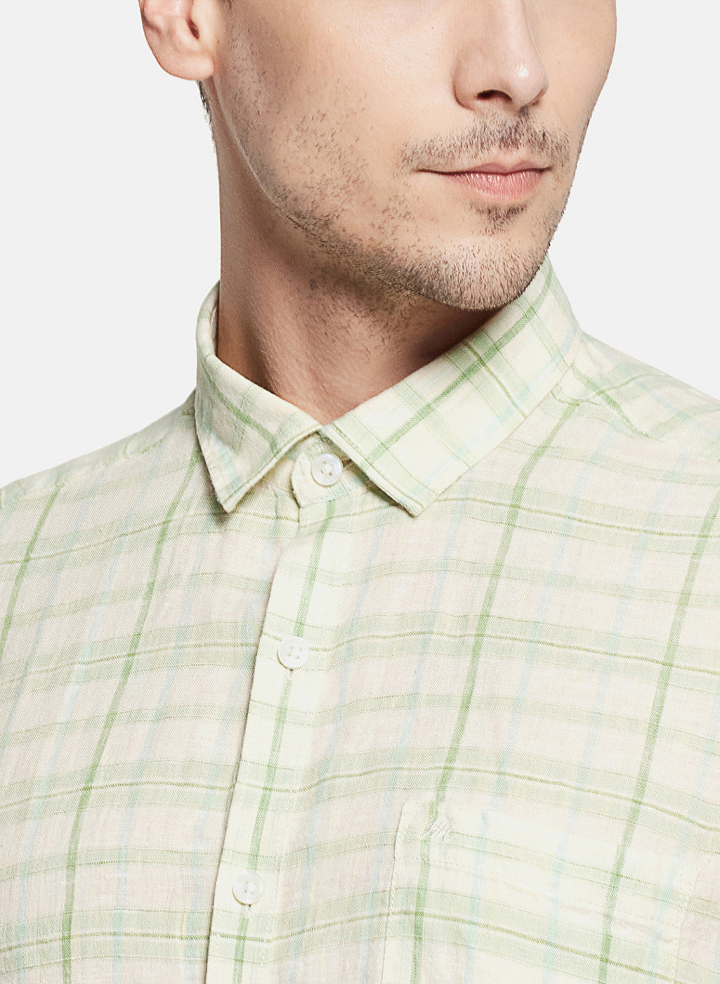 Mens Light Green Check Linen Shirt
