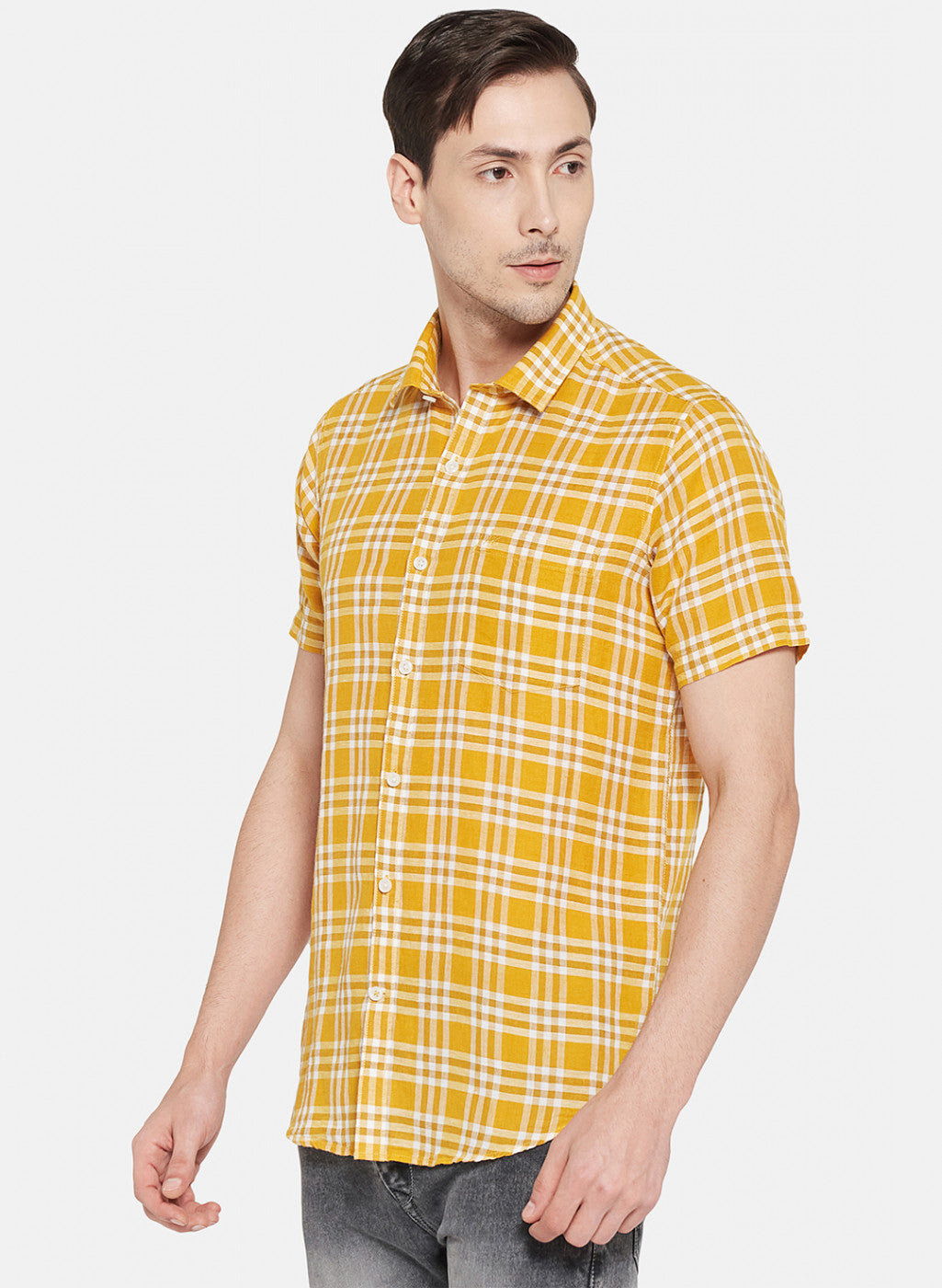 Mens Mustard Check Shirt