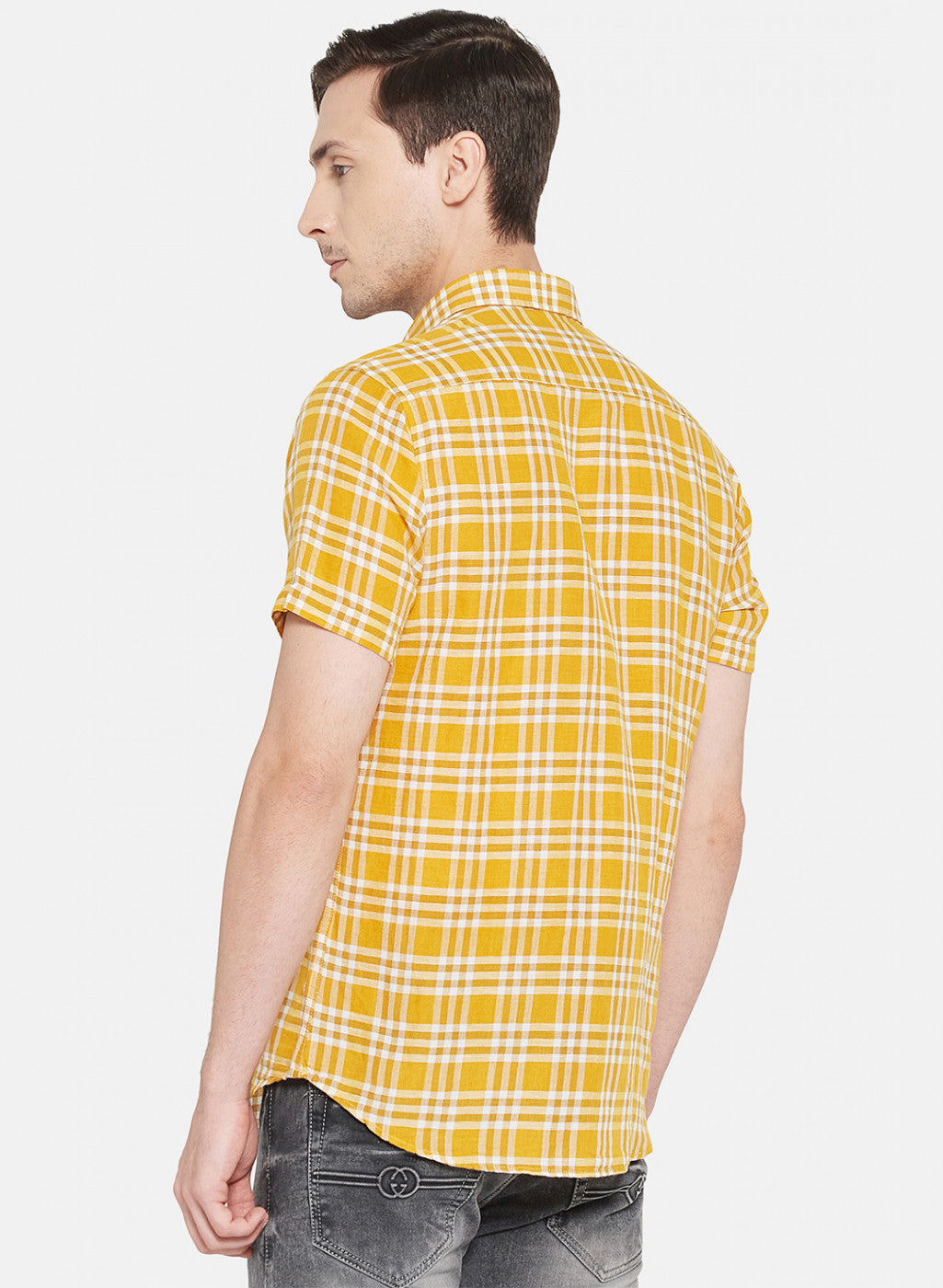 Mens Mustard Check Shirt