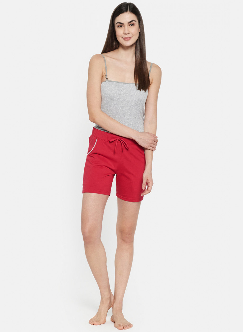 Womens Red Plain Shorts
