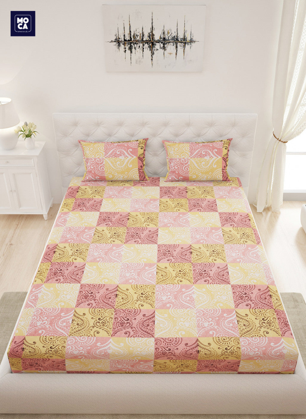 144 TC Cotton Double Bedsheet with 2 Pillow Covers