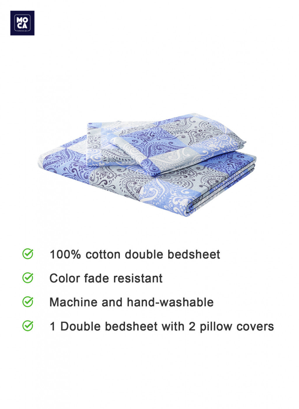 144 TC Cotton Double Bedsheet with 2 Pillow Covers