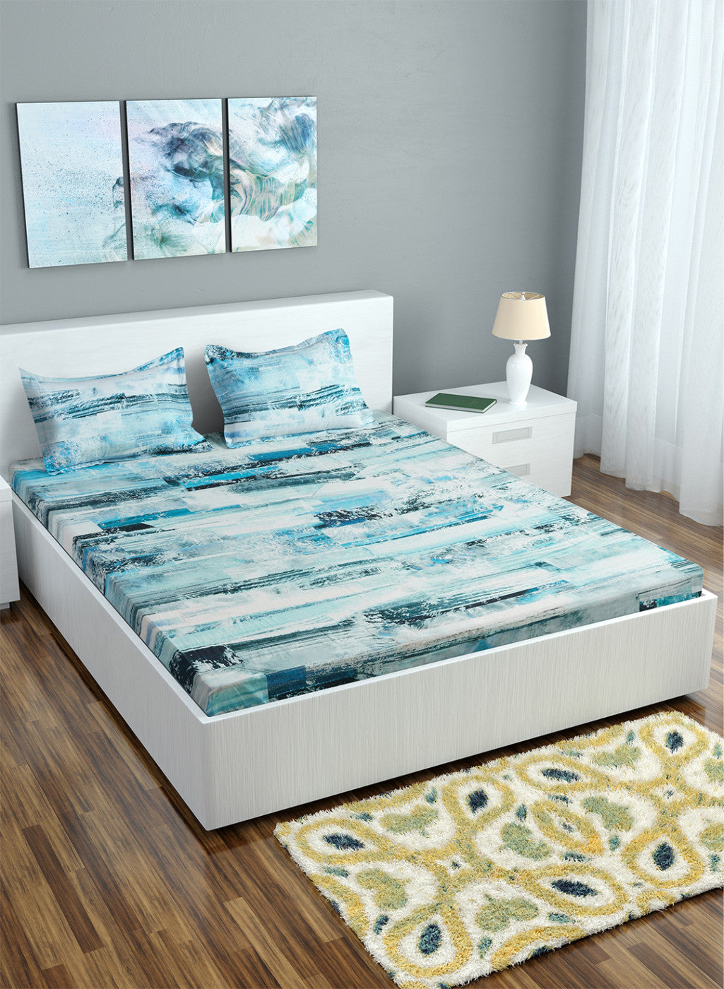 Multi Color 200 TC Bedsheet with 2 Pillow Covers